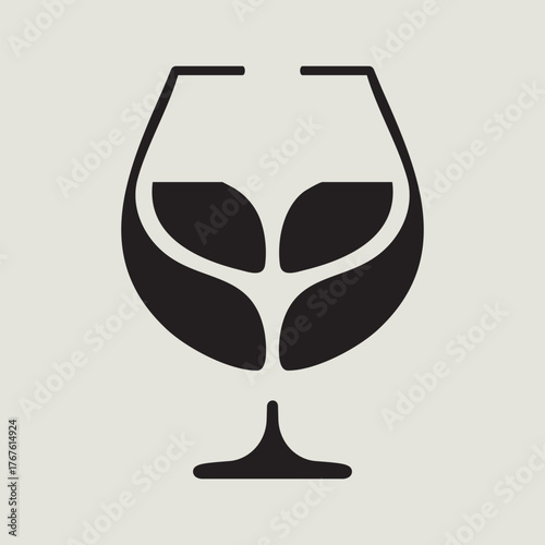 Brandy Snifter and Leaf Minimalist Logo Beverage and Wine Vector