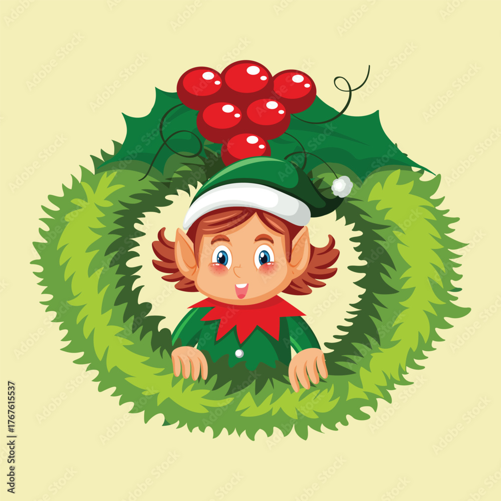 Naklejka premium Christmas elf cartoon character illustration