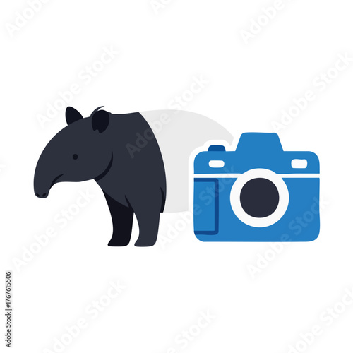 Stylized of a tapir next to a blue camera icon.