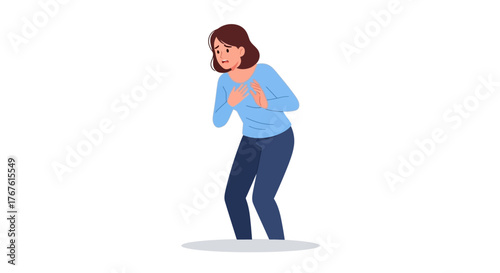 Worried woman clutching chest in distress