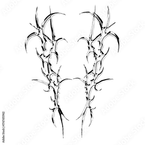 Abstract neo tribal chrome shape isolated on transparent background for streetwear print dark aesthetic gothic apparel 