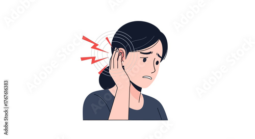 Person experiencing ear pain or discomfort, holding their ear with a distressed expression