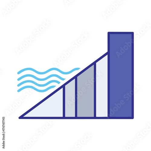 of a dam with flowing water, symbolizing hydroelectric power.