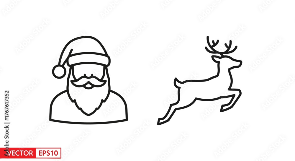 Naklejka premium Santa Claus and Reindeer Line Art Illustration.