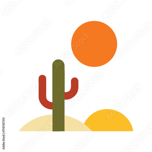 Minimalist Cactus and Sun Desert Scene Illustration