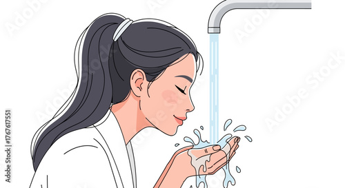 Woman Washing Face Daily Hygiene and Skincare Routine for a Fresh Complexion