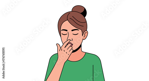 Woman Touching Nose A Simple Line Drawing, Contemplation, Thought, Understanding, Feeling