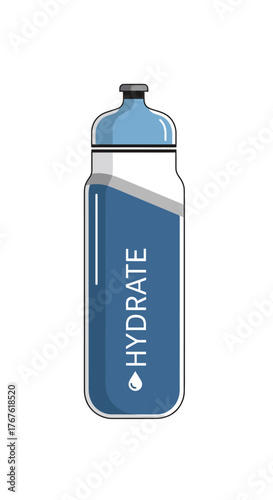 Blue Water Bottle with Hydrate Text and Water Drop Icon.