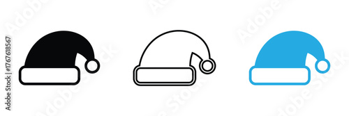Capture the holiday spirit with these charming Santa hat icons, ideal for festive designs and seasonal promotions. Add cheer to your projects!