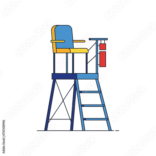 Lifeguard Chair Illustration with Fire Extinguisher and Ladder.