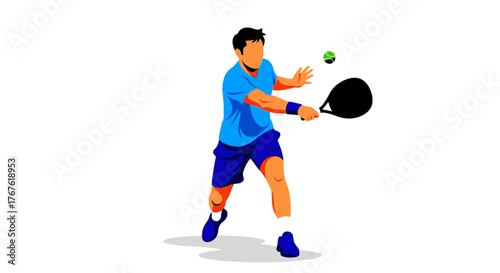 Man in action playing padel tennis with focus and determination.