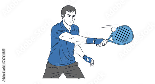 Man hitting a ball with a paddle tennis racket.