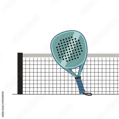 Padel Racket Leaning on Net - A Sporty Still Life.