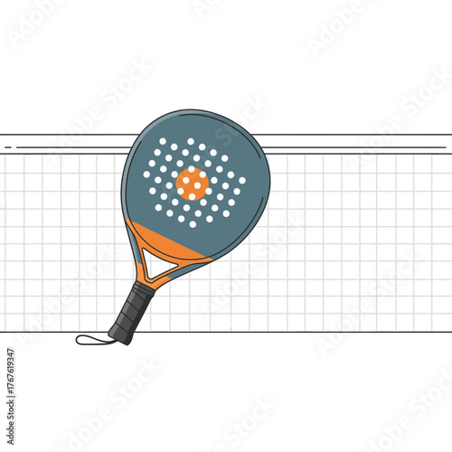 Padel Racket Illustration with Net Background.
