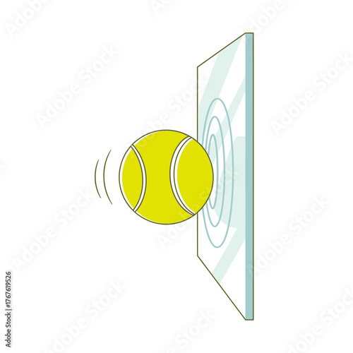 Tennis Ball Impacting Glass Surface with Force.