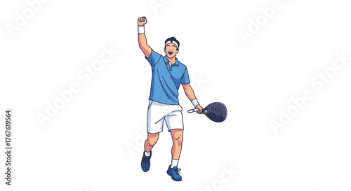 Triumphant Pickleball Player Celebrating Victory with Raised Fist.
