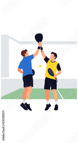 Two Men Celebrating Victory in a Paddleball Match.