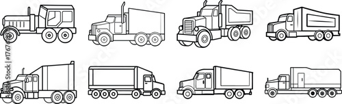 Collection of trailer truck outline vector for logistics design