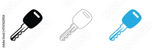 Secure your project with this essential set of car key icons. Clean, modern designs in black, outline, and vibrant blue for immediate impact and versatility.