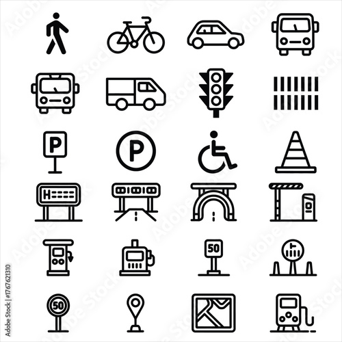 Adobe Illustrator ArtworkCollection of transportation and traffic icons