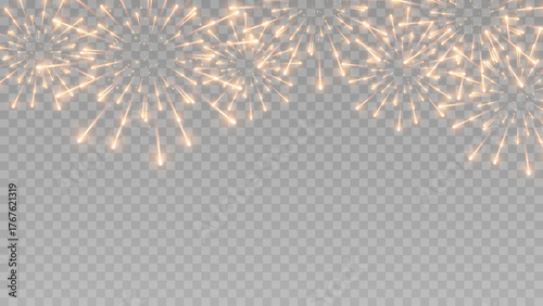 Vector fireworks celebration, transparent PNG. Festive fireworks in night sky, transparent background.