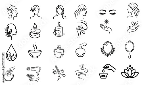 Collection of beauty and spa icons hand drawn style