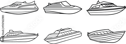 Set of watercraft outline vector for marine and recreational design