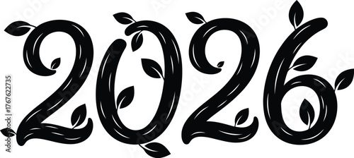 2026 year number illustration with leafy accents scalable vector graphic for eps