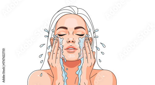 Woman Washing Face with Water A Refreshing Skincare Routine for Healthy Skin