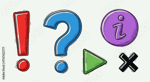 Doodle styled graphical symbols featuring punctuation marks and basic interface design elements