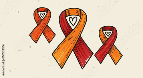 Illustrative ribbons with heart symbols: a visual representation of awareness and compassion
