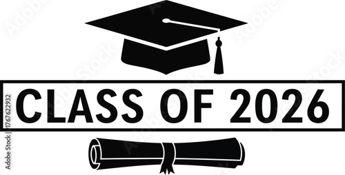 Class of 2026 graduation cap diploma vector eps scalable illustration icon