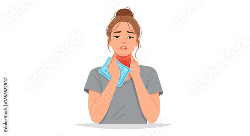 Woman with Sore Throat Illustration of Illness and Discomfort, Healthcare Concept
