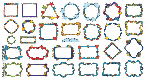 Whimsical assortment of cartoon frames offering cheerful borders for playful designs