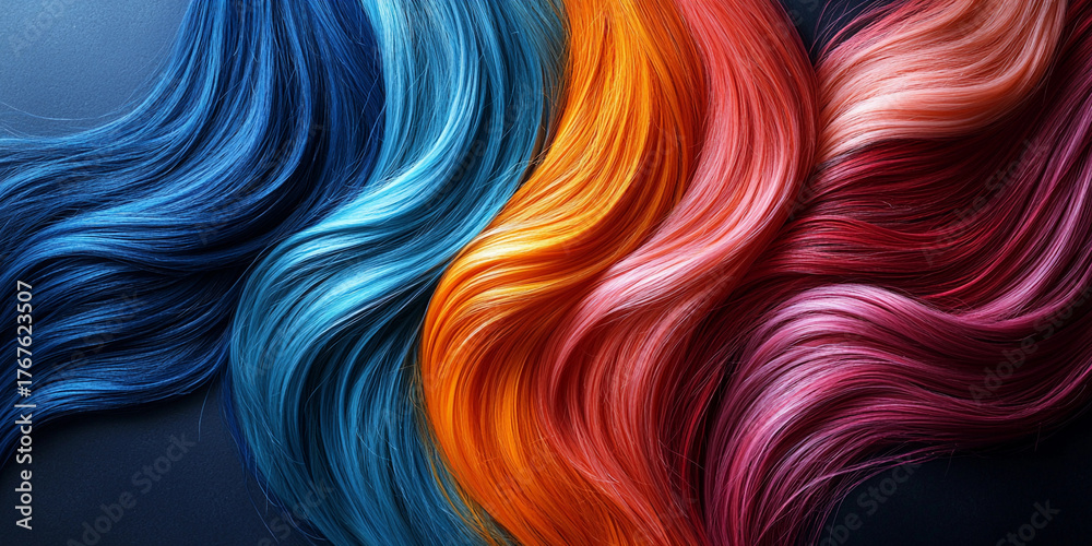 Fototapeta premium Colorful strands of hair create an abstract art piece Generative AI