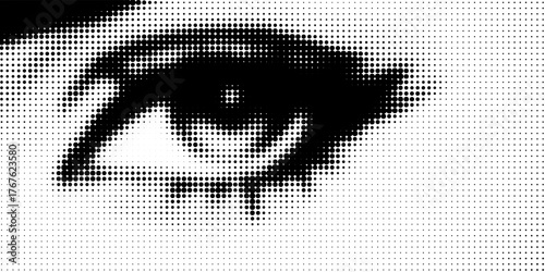 Vector female eye illustration. Halftone dotted girl eye pop art style. Vector Illustration