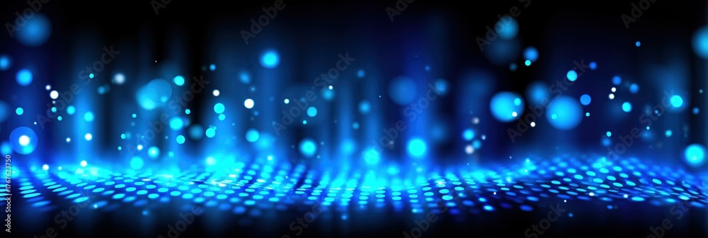 Fototapeta premium Vibrant abstract image featuring blue lights and bokeh effects, creating a futuristic and dynamic atmosphere. Ideal for technology and digital themes.
