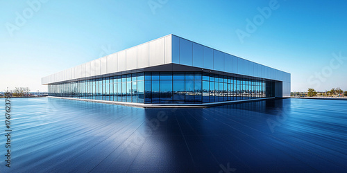 Flat roof design featuring single ply EPDM membrane at commercial building Generative AI