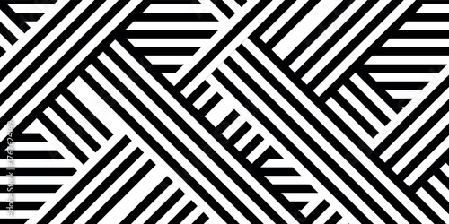 Abstract black and white geometric background with intersecting diagonal and horizontal stripes creating a complex, modern pattern.
