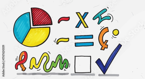 Dynamic interplay of charts, shapes and lines creates a playful and educational visual concept
