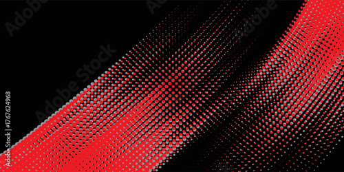 Abstract speed line style black halftone banner design template. Red and gray halftone dot pattern with grunge texture. Sporty style black and white dot pop art comic, Eps 10.