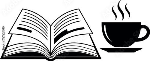 Book and coffee vector illustration reading time study time relax time graphics