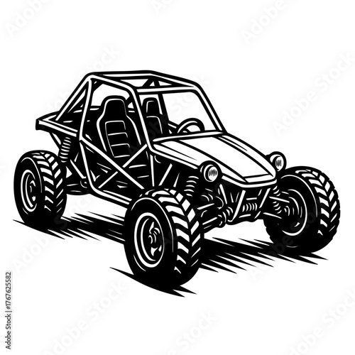 dune buggy three-quarter view showing suspension