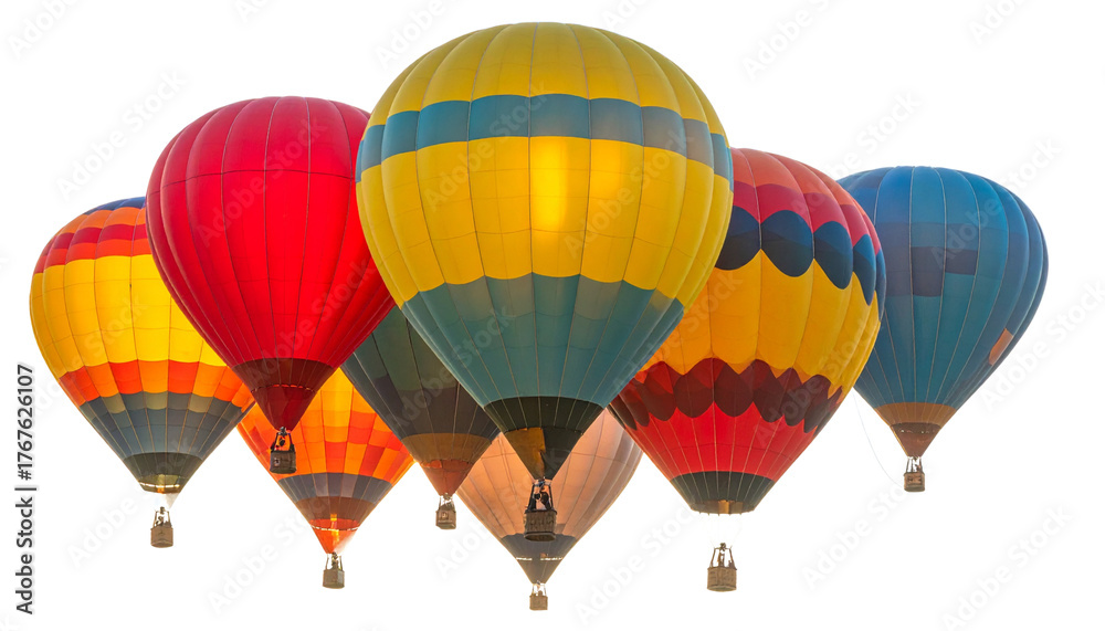 Obraz premium Cluster of Small Hot Air Balloons in Flight, Dynamic Sky Composition