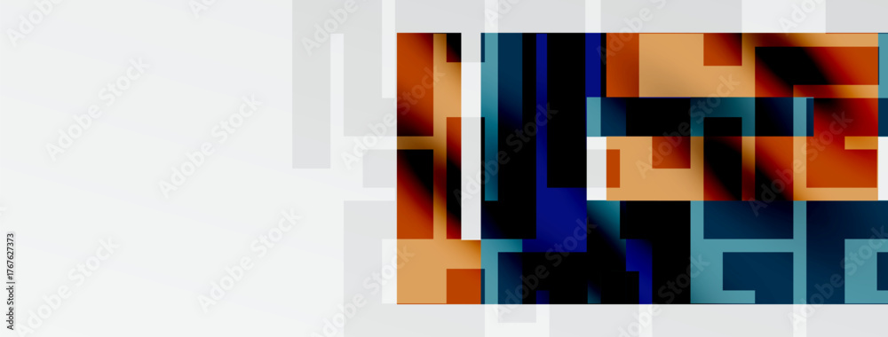 Fototapeta premium Abstract geometric composition. Warm, cool colors blend, creating textured rectangular pattern. Minimalist design, simple shapes dominate.