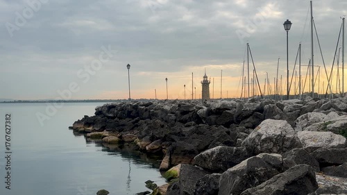 Desenzano,Italy, Italy,2025,october,1st, landscape of the lakefront at dawn