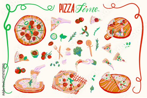 Whimsical Pizza Time Food Elements