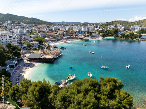 Ksamil Beach in Sarande aerial view in North Macedonia
