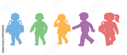 Stylized vector kids silhouettes in bright colors representing school and education