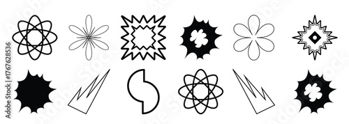 Collection of abstract geometric and organic shapes, icons, and symbols